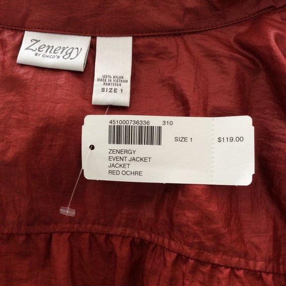 Chico's Red Zippered Utility Jacket Hooded Size 1 (Women's 8-10, Med) NWT - Picture 7 of 8